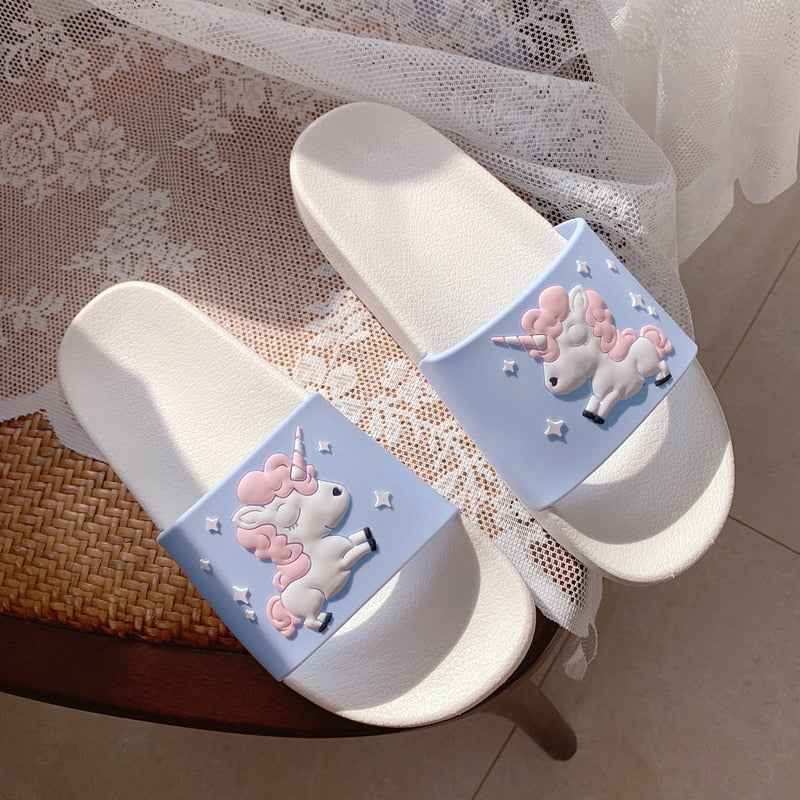 Tongs Licorne Femme Blanc Bleu