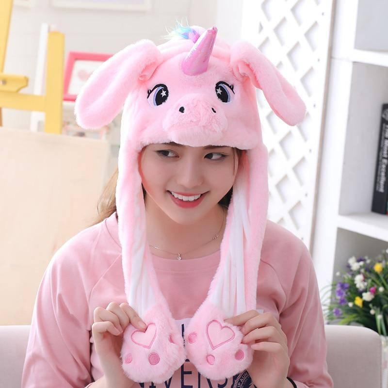 Bonnet Licorne Avec Des Oreilles Qui Bougent Rose Clair - Une Licorne