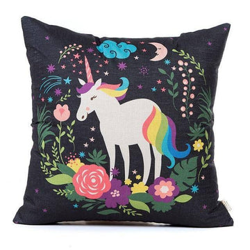 Housse de Coussin<br> Licorne et Fleurs